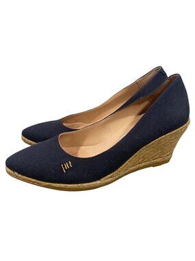 Viscata Roses Navy Blue Canvas V cut Espadrille Wedge Heels Jute Sole size 39